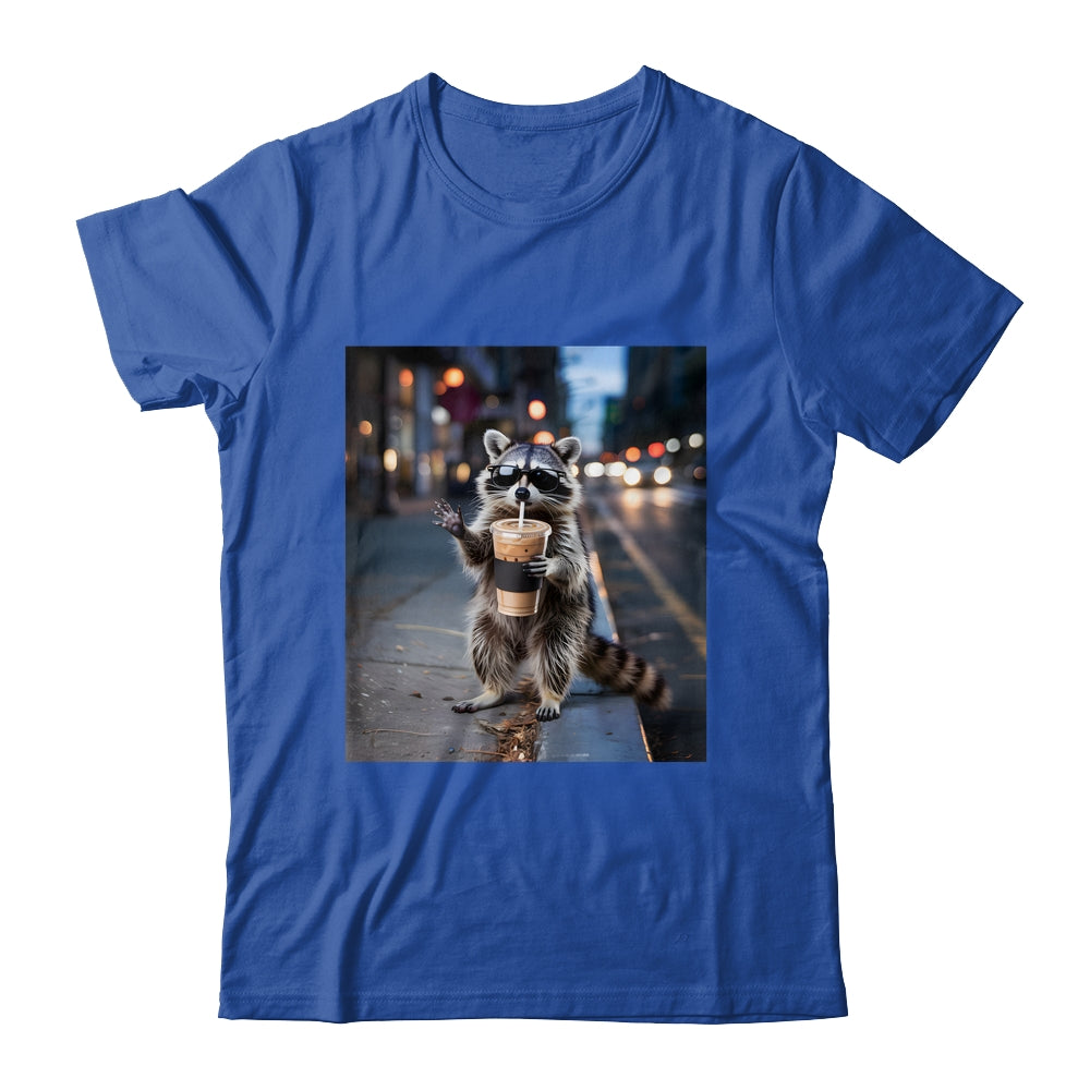 Raccoon Drinking Iced Coffee Funny Meme For Men Women Shirt & Tank Top | teecentury