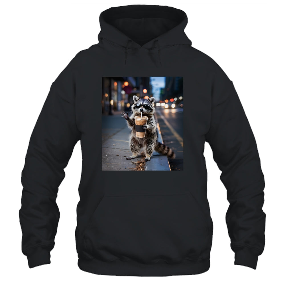 Raccoon Drinking Iced Coffee Funny Meme For Men Women Shirt & Tank Top | teecentury