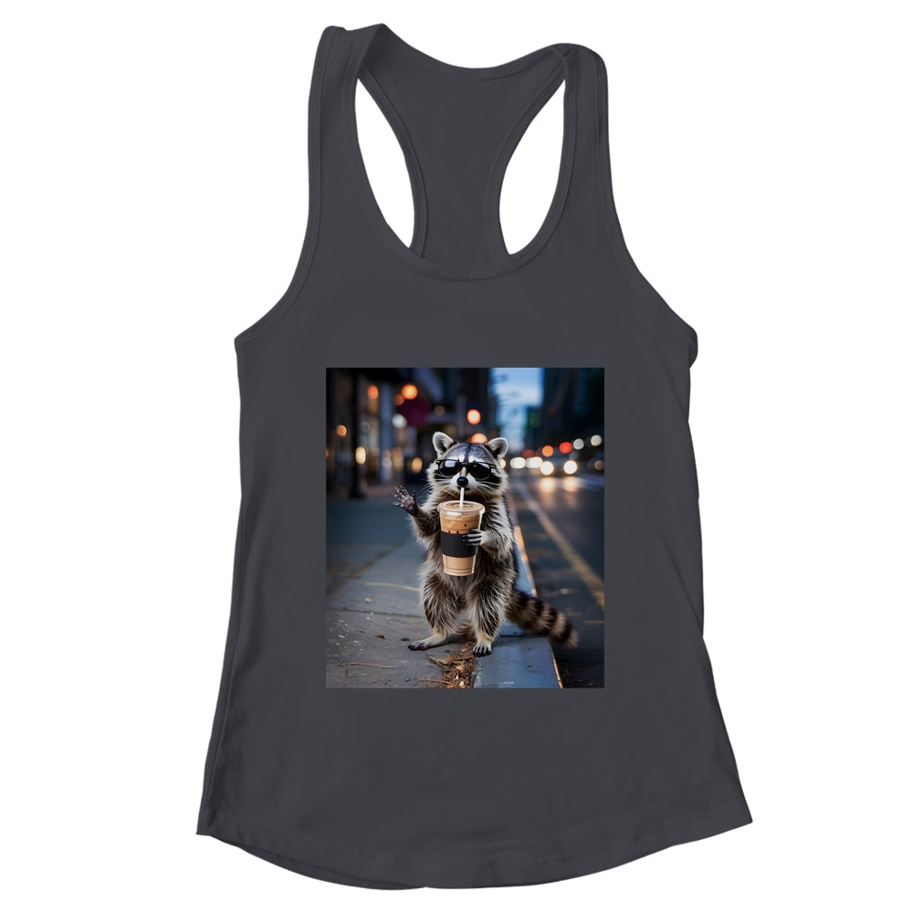 Raccoon Drinking Iced Coffee Funny Meme For Men Women Shirt & Tank Top | teecentury