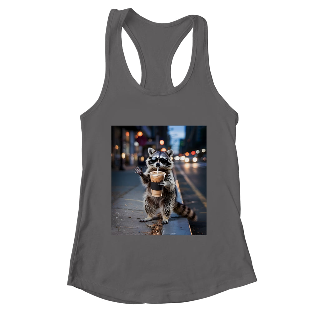 Raccoon Drinking Iced Coffee Funny Meme For Men Women Shirt & Tank Top | teecentury