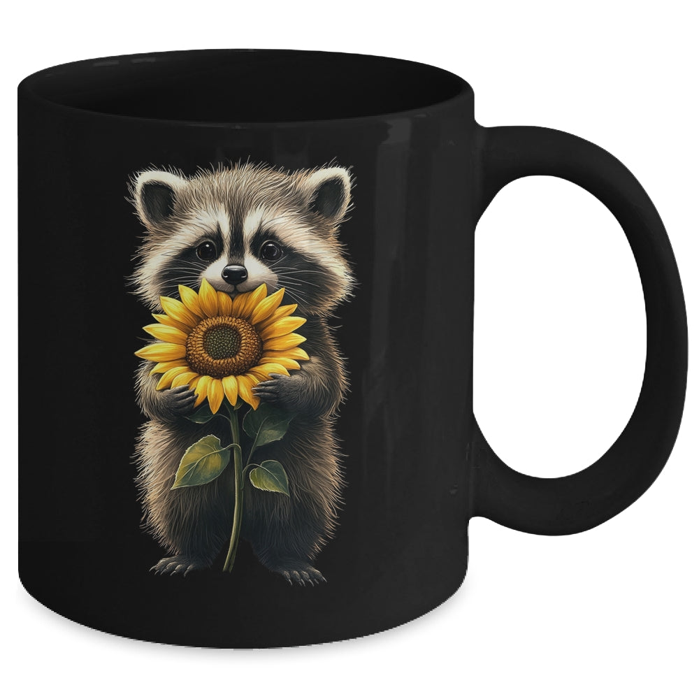 Raccoon Holding Sunflower Cute Flower Mothers Day Women Girl Mug | teecentury