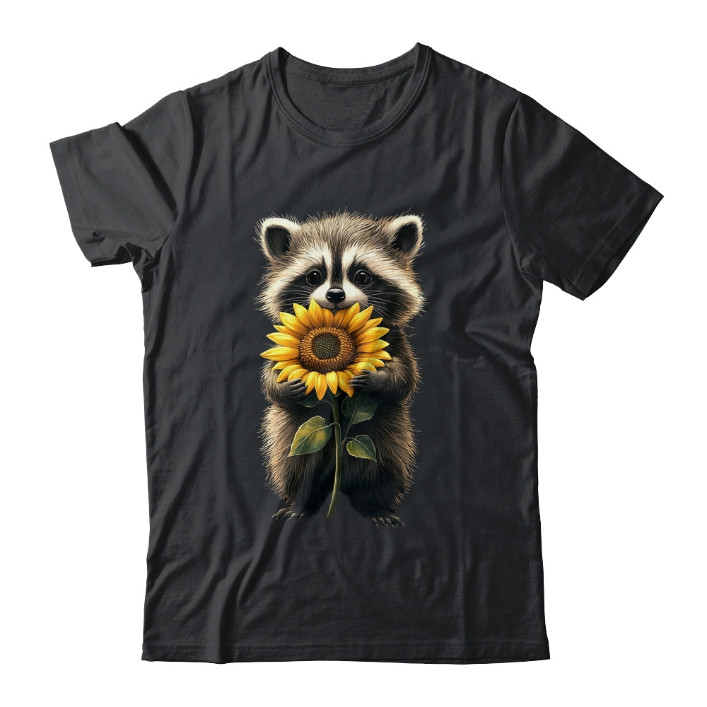 Raccoon Holding Sunflower Cute Flower Mothers Day Women Girl Shirt & Tank Top | teecentury
