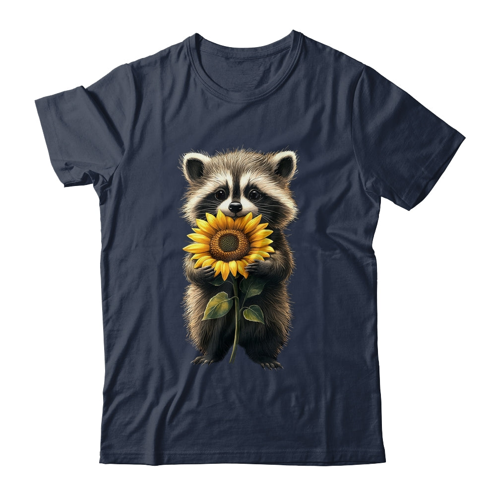 Raccoon Holding Sunflower Cute Flower Mothers Day Women Girl Shirt & Tank Top | teecentury