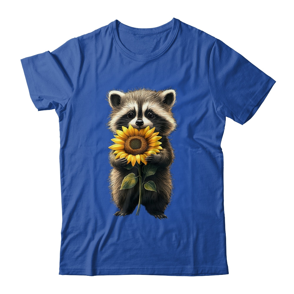 Raccoon Holding Sunflower Cute Flower Mothers Day Women Girl Shirt & Tank Top | teecentury