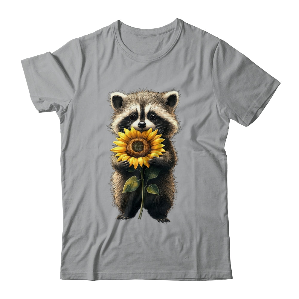 Raccoon Holding Sunflower Cute Flower Mothers Day Women Girl Shirt & Tank Top | teecentury