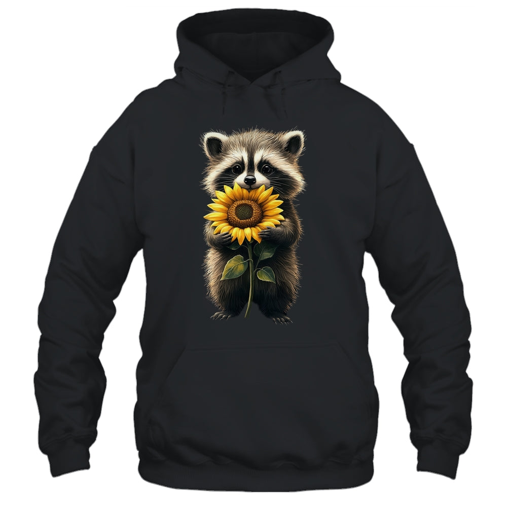 Raccoon Holding Sunflower Cute Flower Mothers Day Women Girl Shirt & Tank Top | teecentury