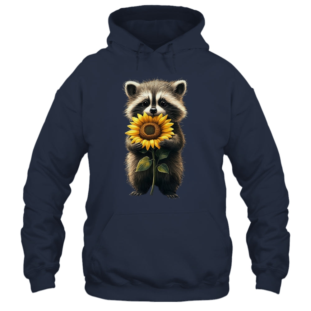 Raccoon Holding Sunflower Cute Flower Mothers Day Women Girl Shirt & Tank Top | teecentury