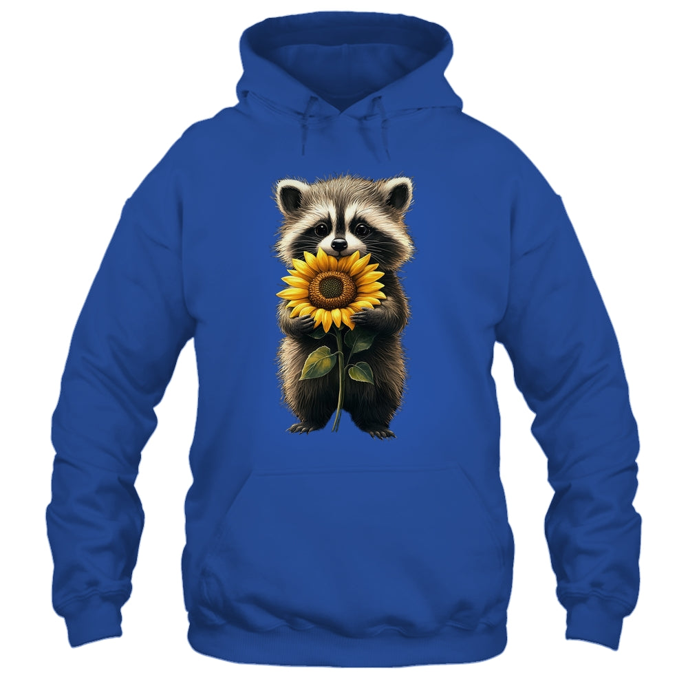 Raccoon Holding Sunflower Cute Flower Mothers Day Women Girl Shirt & Tank Top | teecentury