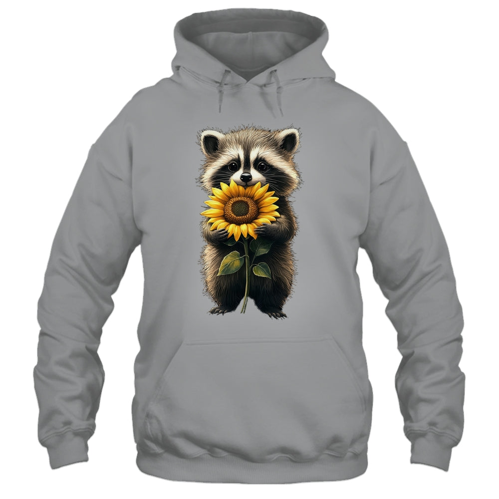 Raccoon Holding Sunflower Cute Flower Mothers Day Women Girl Shirt & Tank Top | teecentury