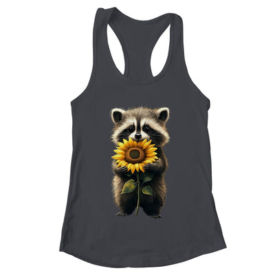 Raccoon Holding Sunflower Cute Flower Mothers Day Women Girl Shirt & Tank Top | teecentury