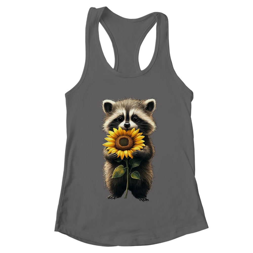 Raccoon Holding Sunflower Cute Flower Mothers Day Women Girl Shirt & Tank Top | teecentury