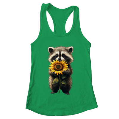 Raccoon Holding Sunflower Cute Flower Mothers Day Women Girl Shirt & Tank Top | teecentury