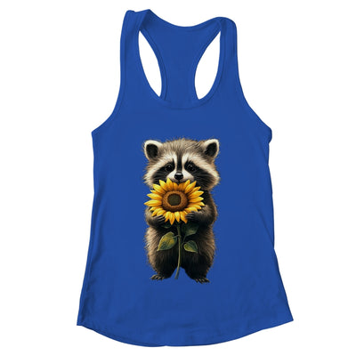 Raccoon Holding Sunflower Cute Flower Mothers Day Women Girl Shirt & Tank Top | teecentury