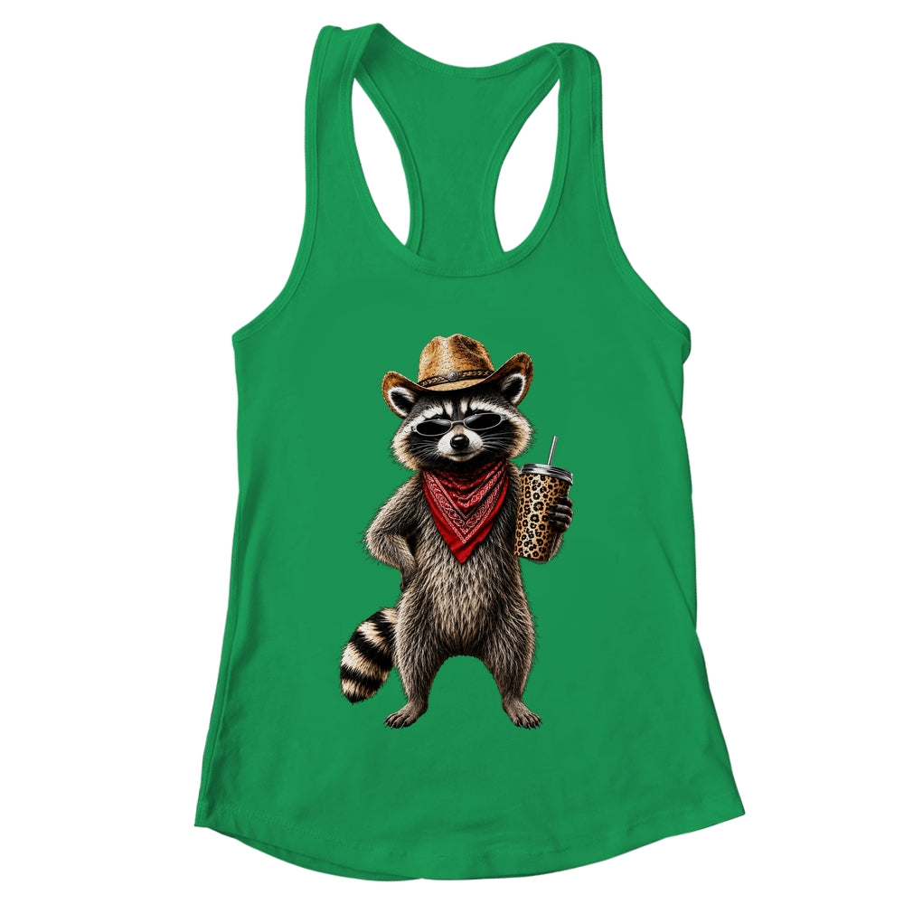 Raccoon Leopard Coffee Western Cowgirl Cowboy Funny Animal Shirt & Tank Top | teecentury