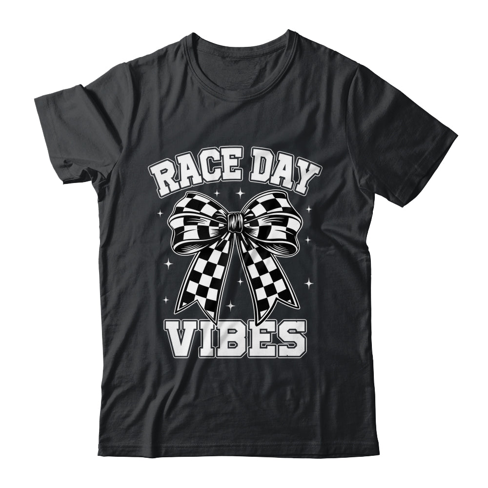 Race Day Vibes Checkered Coquette Bow Car Racing Mom Womens Shirt & Tank Top | teecentury