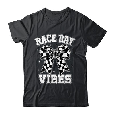 Race Day Vibes Checkered Coquette Bow Car Racing Mom Womens Shirt & Tank Top | teecentury