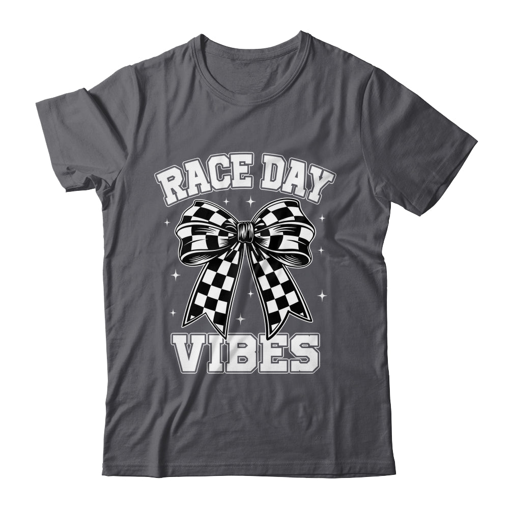 Race Day Vibes Checkered Coquette Bow Car Racing Mom Womens Shirt & Tank Top | teecentury