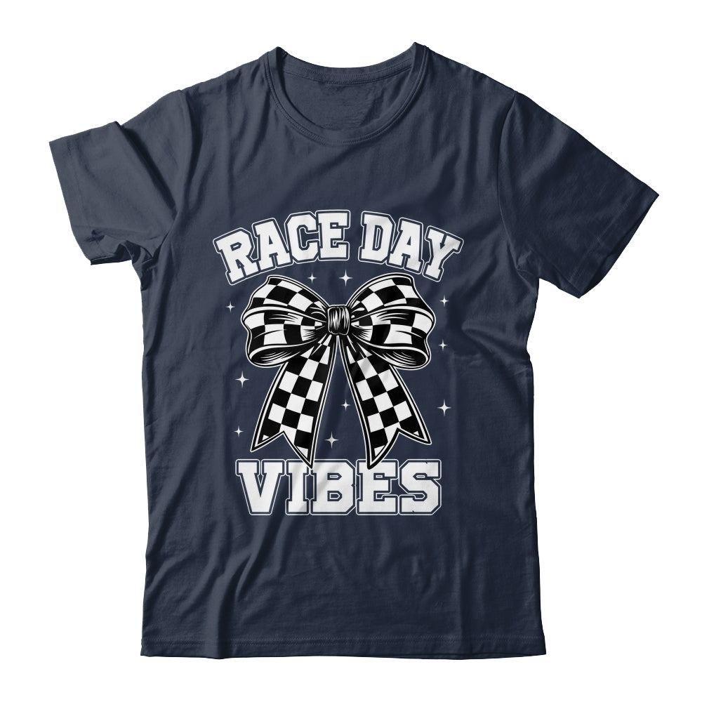 Race Day Vibes Checkered Coquette Bow Car Racing Mom Womens Shirt & Tank Top | teecentury