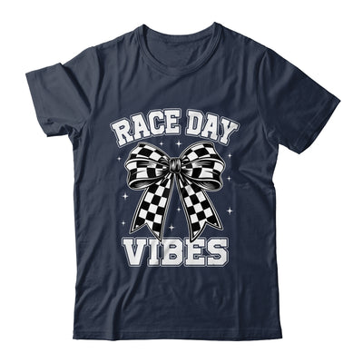 Race Day Vibes Checkered Coquette Bow Car Racing Mom Womens Shirt & Tank Top | teecentury