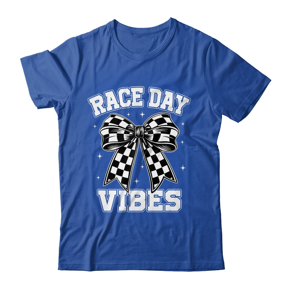 Race Day Vibes Checkered Coquette Bow Car Racing Mom Womens Shirt & Tank Top | teecentury