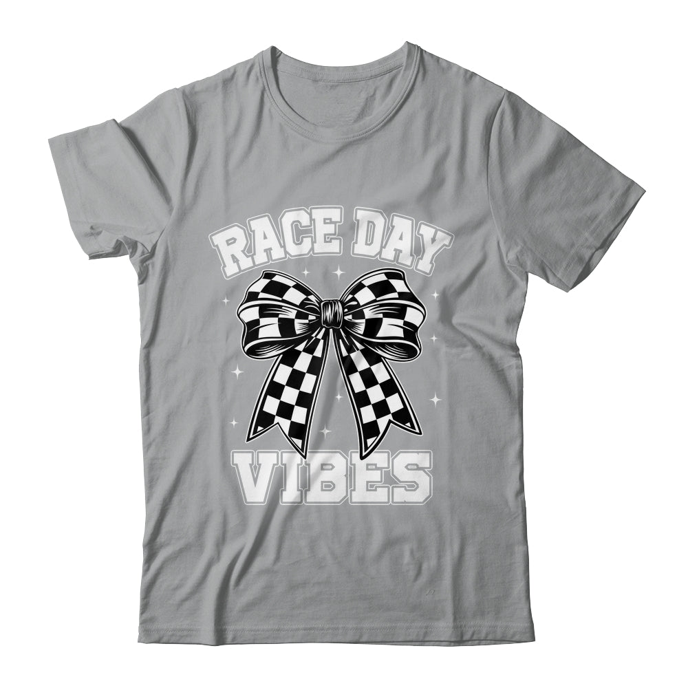 Race Day Vibes Checkered Coquette Bow Car Racing Mom Womens Shirt & Tank Top | teecentury