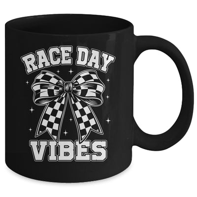 Race Day Vibes Checkered Coquette Bow Car Racing Mom Womens Mug | teecentury