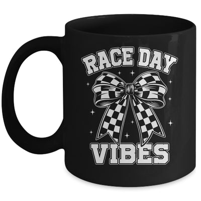 Race Day Vibes Checkered Coquette Bow Car Racing Mom Womens Mug | teecentury