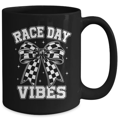 Race Day Vibes Checkered Coquette Bow Car Racing Mom Womens Mug | teecentury