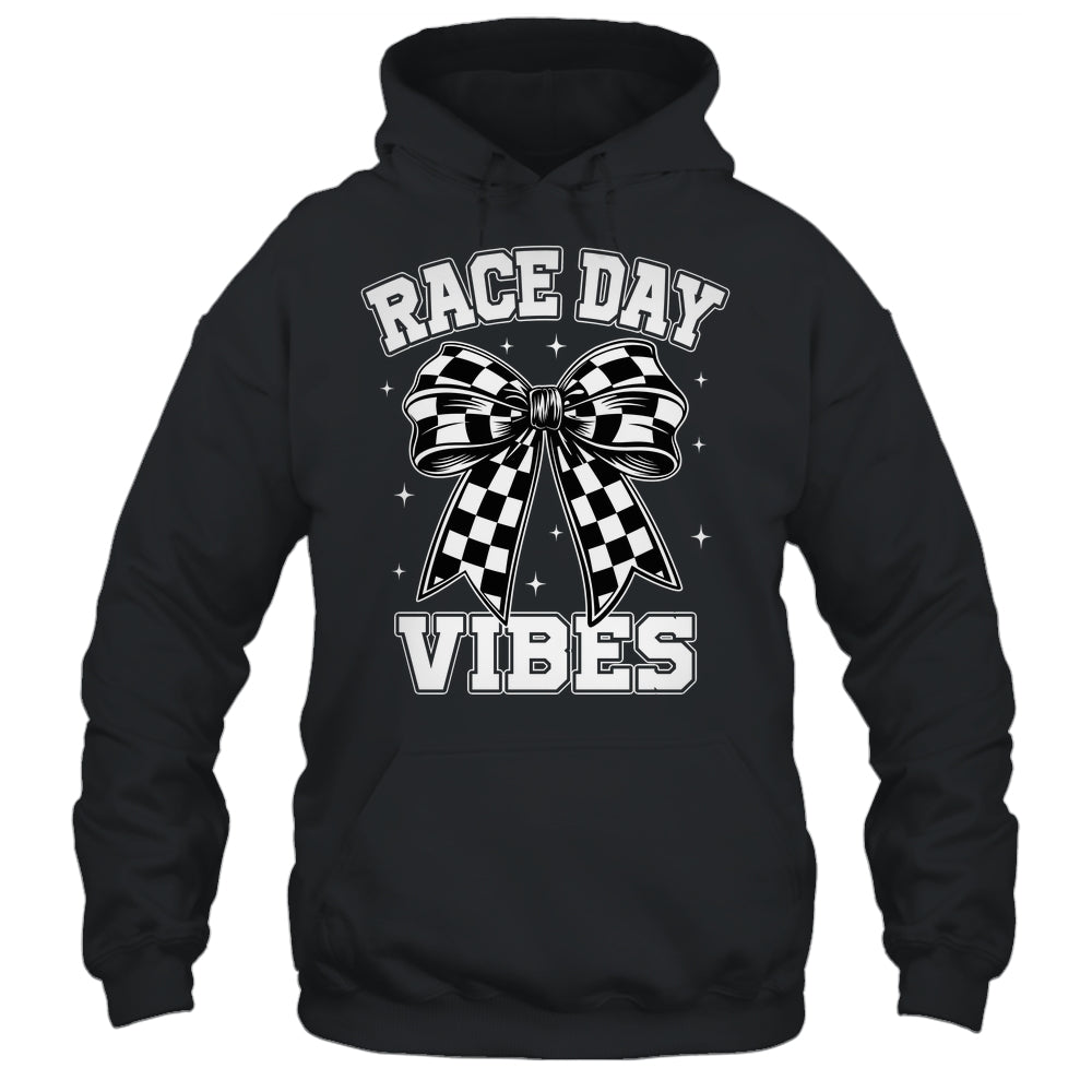 Race Day Vibes Checkered Coquette Bow Car Racing Mom Womens Shirt & Tank Top | teecentury