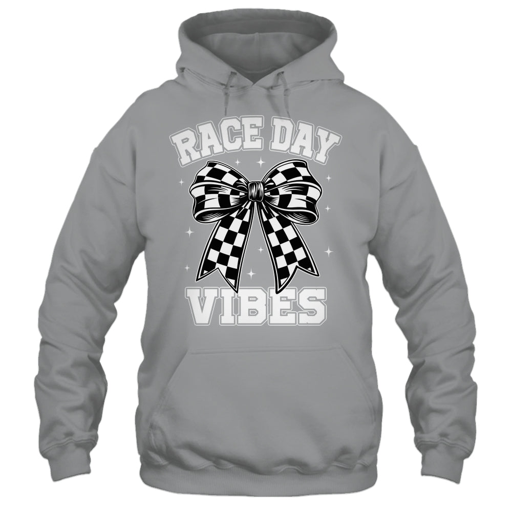 Race Day Vibes Checkered Coquette Bow Car Racing Mom Womens Shirt & Tank Top | teecentury