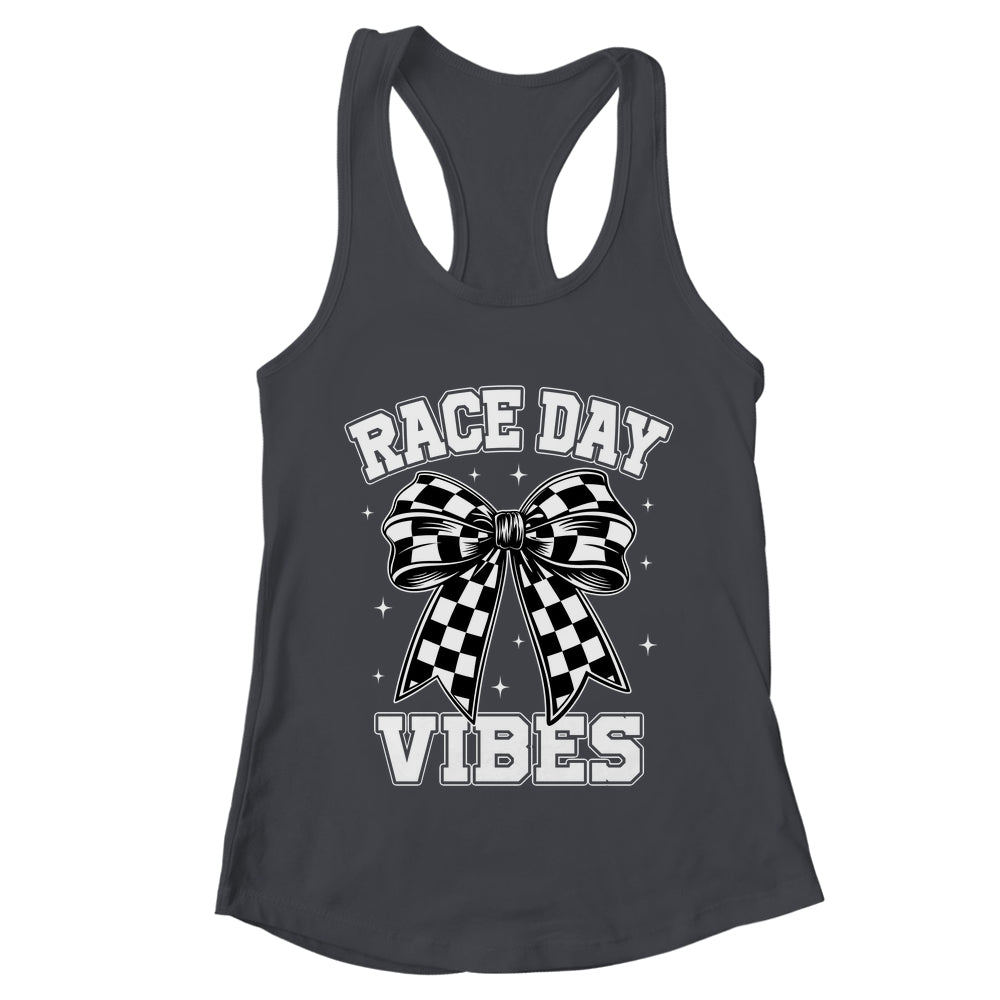 Race Day Vibes Checkered Coquette Bow Car Racing Mom Womens Shirt & Tank Top | teecentury