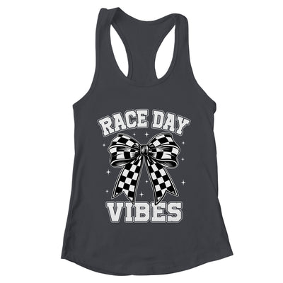 Race Day Vibes Checkered Coquette Bow Car Racing Mom Womens Shirt & Tank Top | teecentury