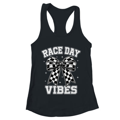 Race Day Vibes Checkered Coquette Bow Car Racing Mom Womens Shirt & Tank Top | teecentury