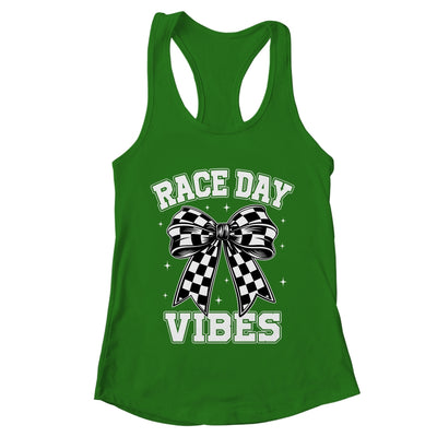 Race Day Vibes Checkered Coquette Bow Car Racing Mom Womens Shirt & Tank Top | teecentury