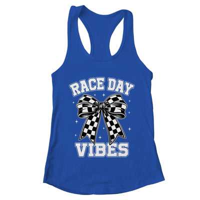 Race Day Vibes Checkered Coquette Bow Car Racing Mom Womens Shirt & Tank Top | teecentury