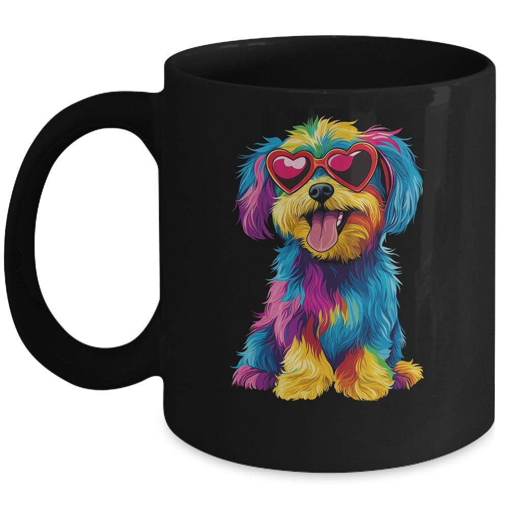 Rainbow Cute Dog Wearing Glasses Heart Puppy Love Dog Funny Mug | teecentury