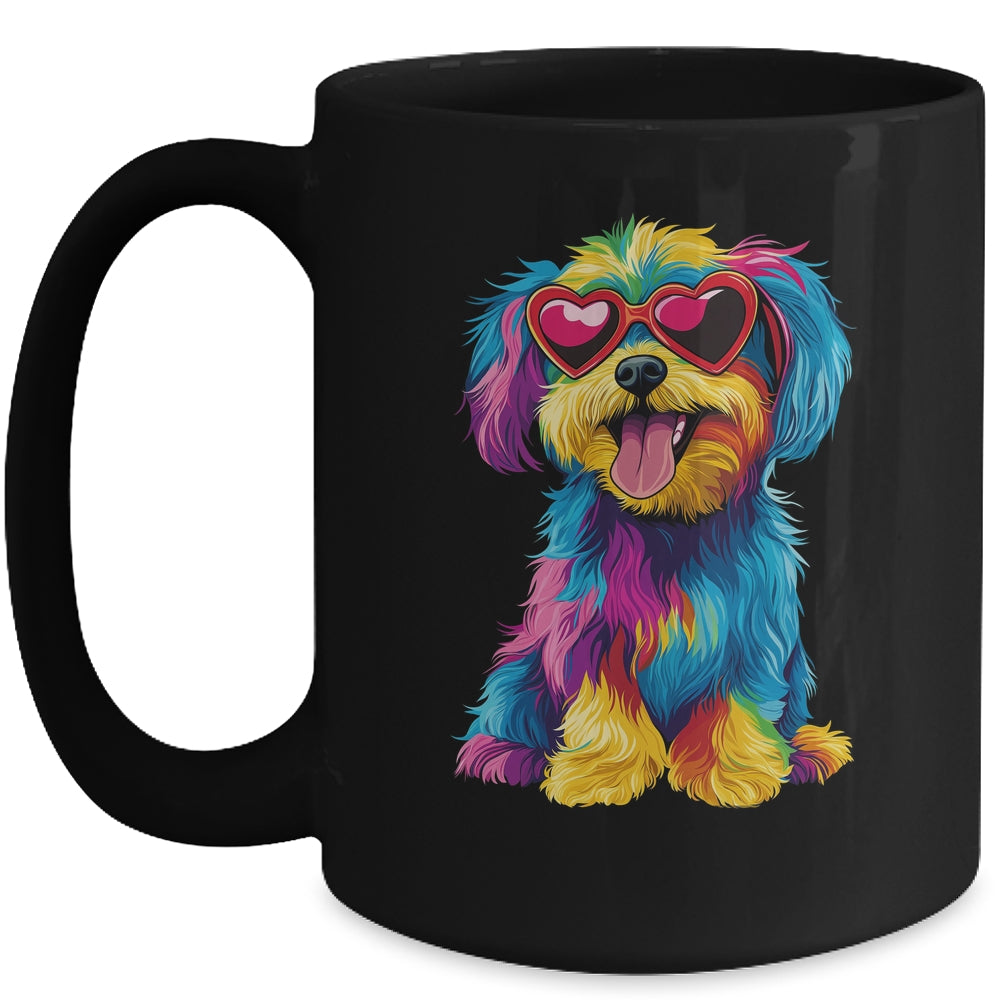 Rainbow Cute Dog Wearing Glasses Heart Puppy Love Dog Funny Mug | teecentury