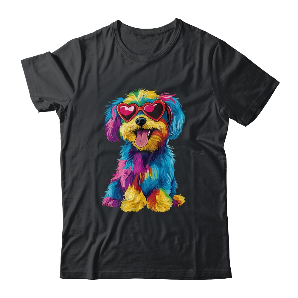 Rainbow Cute Dog Wearing Glasses Heart Puppy Love Dog Funny Shirt & Tank Top | teecentury