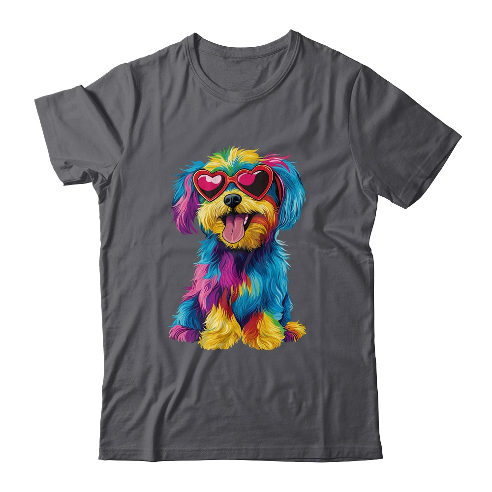 Rainbow Cute Dog Wearing Glasses Heart Puppy Love Dog Funny Shirt & Tank Top | teecentury