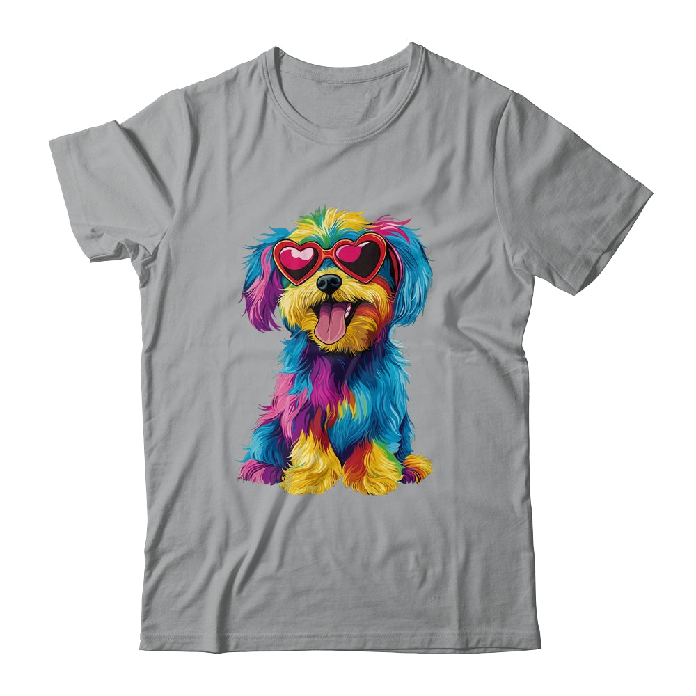 Rainbow Cute Dog Wearing Glasses Heart Puppy Love Dog Funny Shirt & Tank Top | teecentury