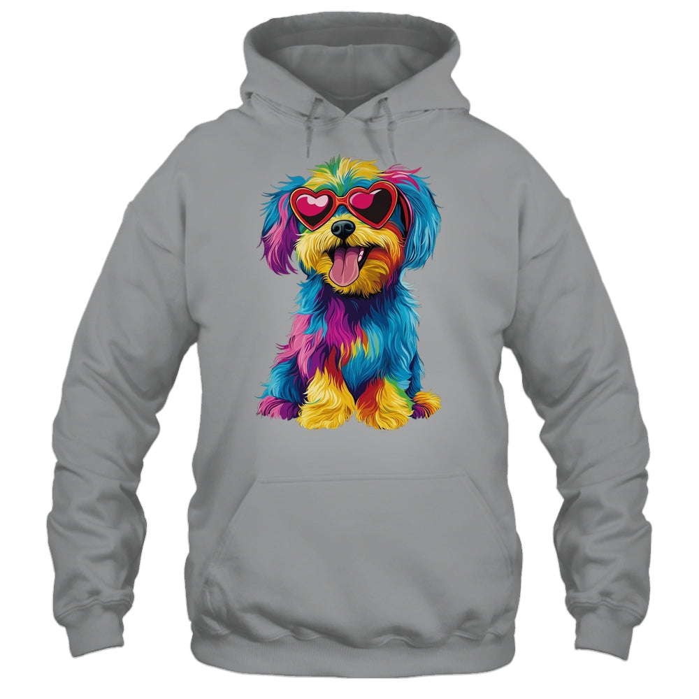 Rainbow Cute Dog Wearing Glasses Heart Puppy Love Dog Funny Shirt & Tank Top | teecentury