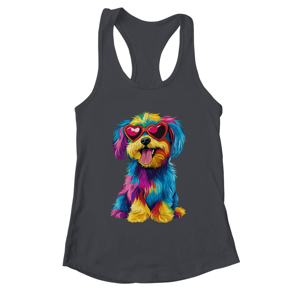 Rainbow Cute Dog Wearing Glasses Heart Puppy Love Dog Funny Shirt & Tank Top | teecentury