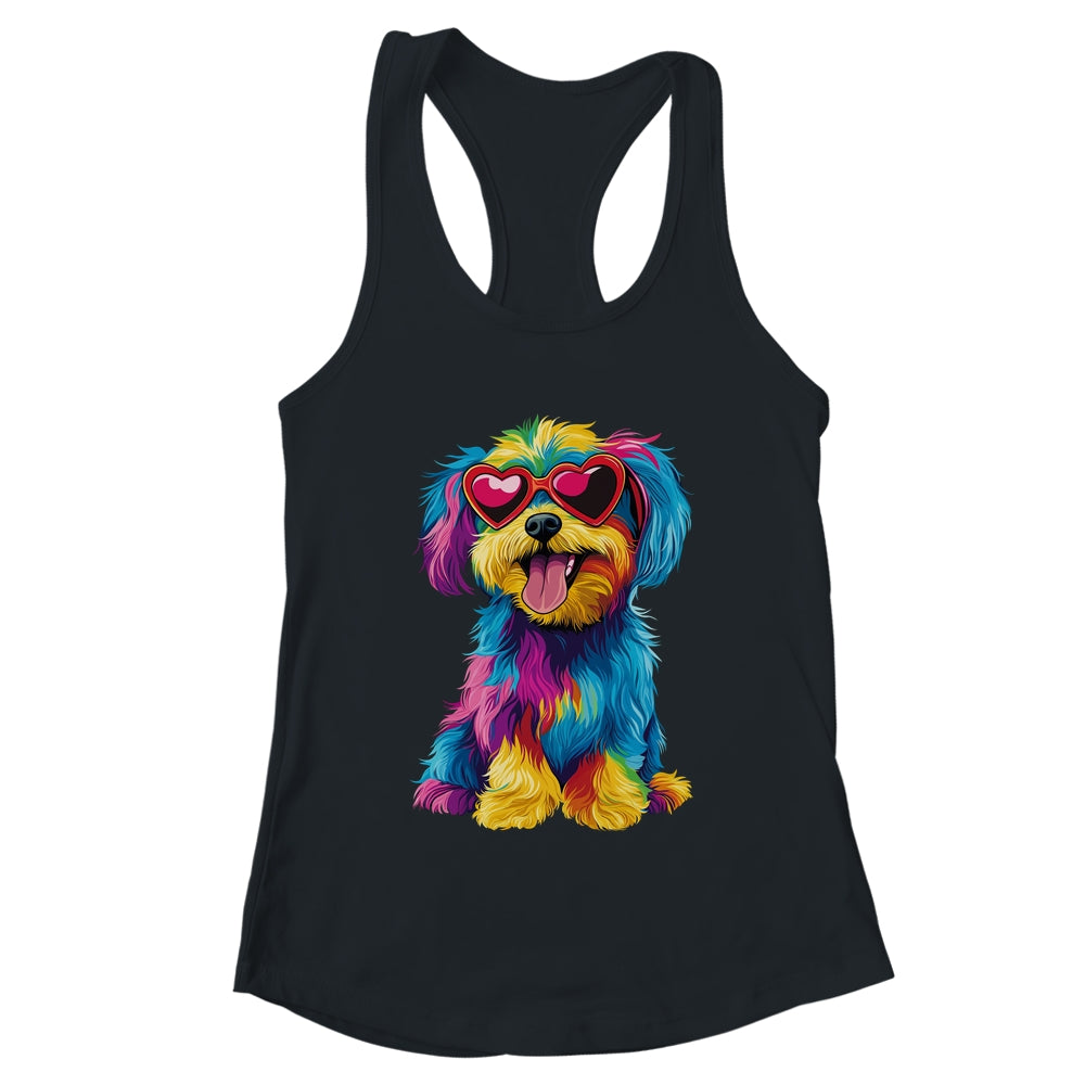 Rainbow Cute Dog Wearing Glasses Heart Puppy Love Dog Funny Shirt & Tank Top | teecentury
