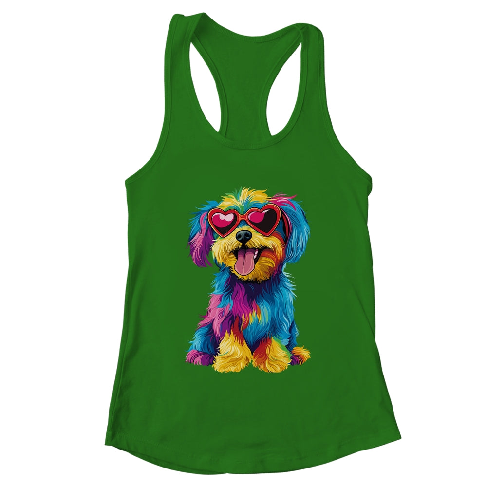 Rainbow Cute Dog Wearing Glasses Heart Puppy Love Dog Funny Shirt & Tank Top | teecentury