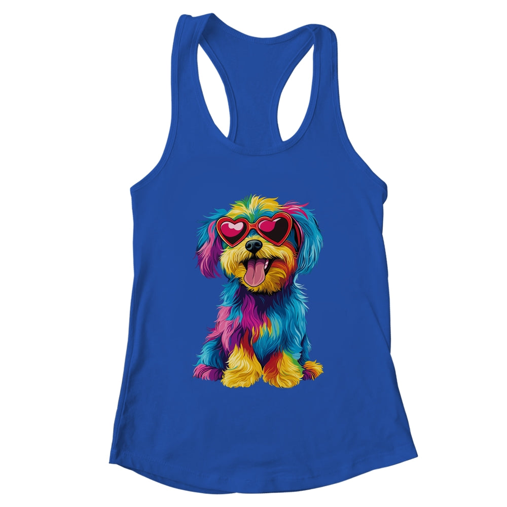 Rainbow Cute Dog Wearing Glasses Heart Puppy Love Dog Funny Shirt & Tank Top | teecentury