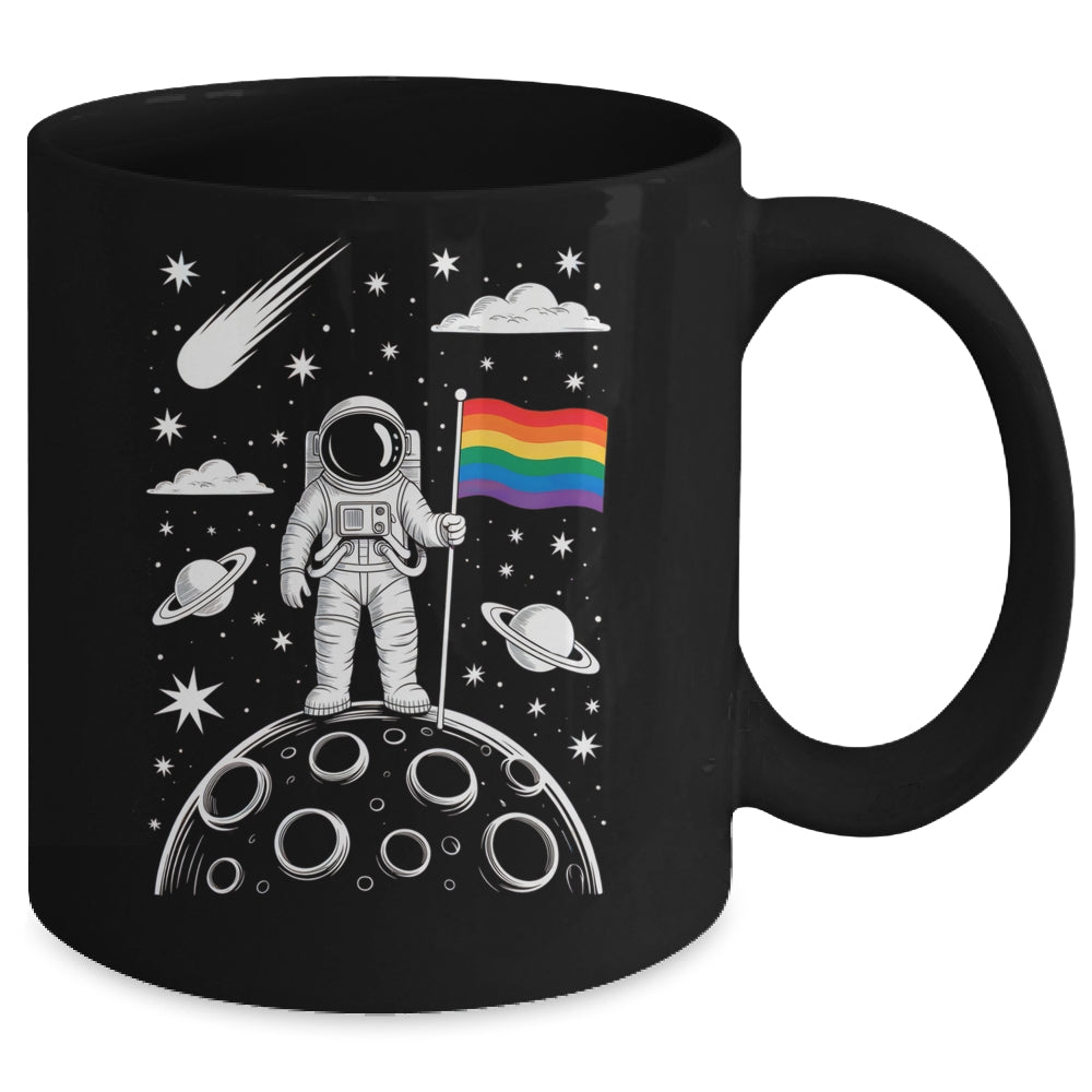 Rainbow Flag Space LGBTQ Gay Pride Astronaut Moon Men Women Mug | teecentury