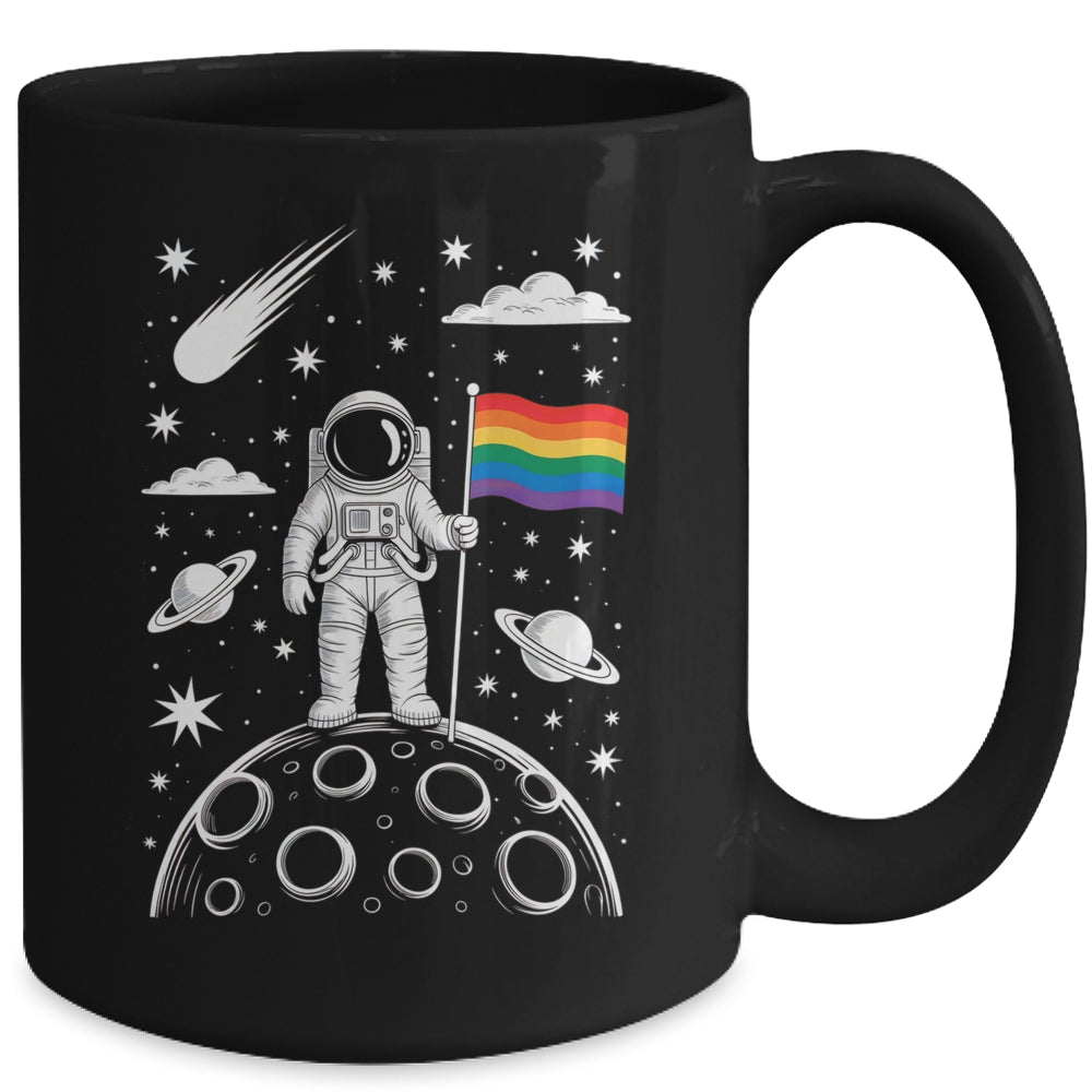 Rainbow Flag Space LGBTQ Gay Pride Astronaut Moon Men Women Mug | teecentury