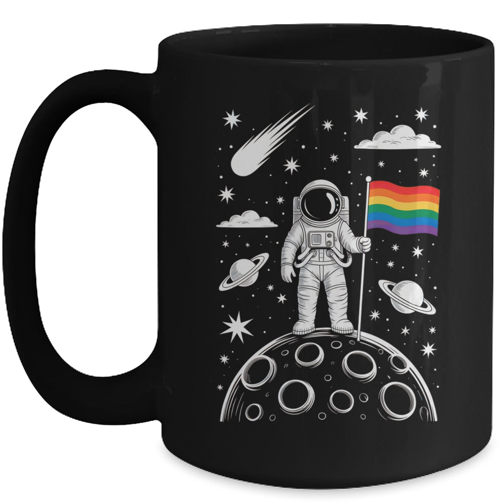 Rainbow Flag Space LGBTQ Gay Pride Astronaut Moon Men Women Mug | teecentury