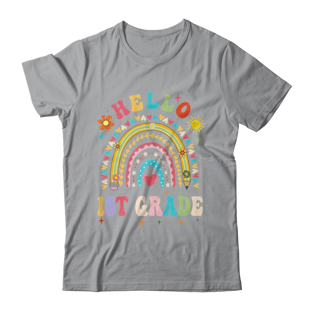 Rainbow Heart For Teachers Women Hello First Grade Shirt & Hoodie | teecentury