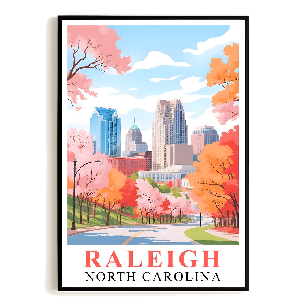 Raleigh Print Travel Poster North Carolina City Souvenir Wall Art Landscape Painting Watercolor Picture For Home Room Living Room Office Bedroom Decor Unframed | teecentury